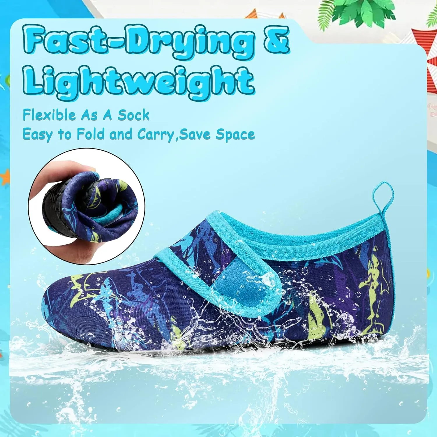 VIFUUR Kids Water Shoes Boys Girls Barefoot Water Sports Socks Hook&Loop Beach Shoes Quick Dry Aqua Socks Swim Walking Outdoor Sports for Toddler