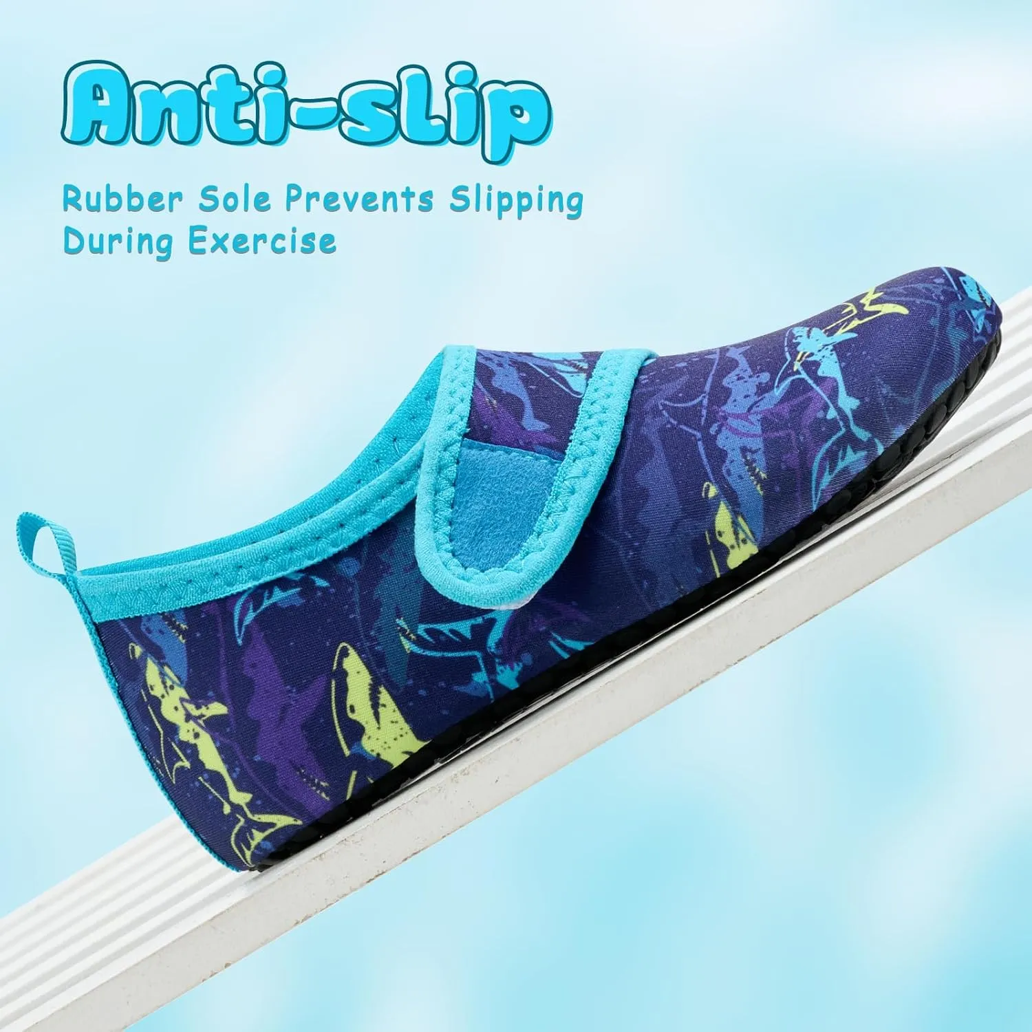 VIFUUR Kids Water Shoes Boys Girls Barefoot Water Sports Socks Hook&Loop Beach Shoes Quick Dry Aqua Socks Swim Walking Outdoor Sports for Toddler