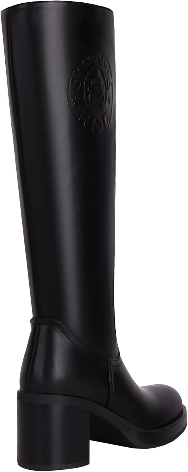 vivianly Women's Knee High Boots Round Toe Block Heel Long Boot with Zipper