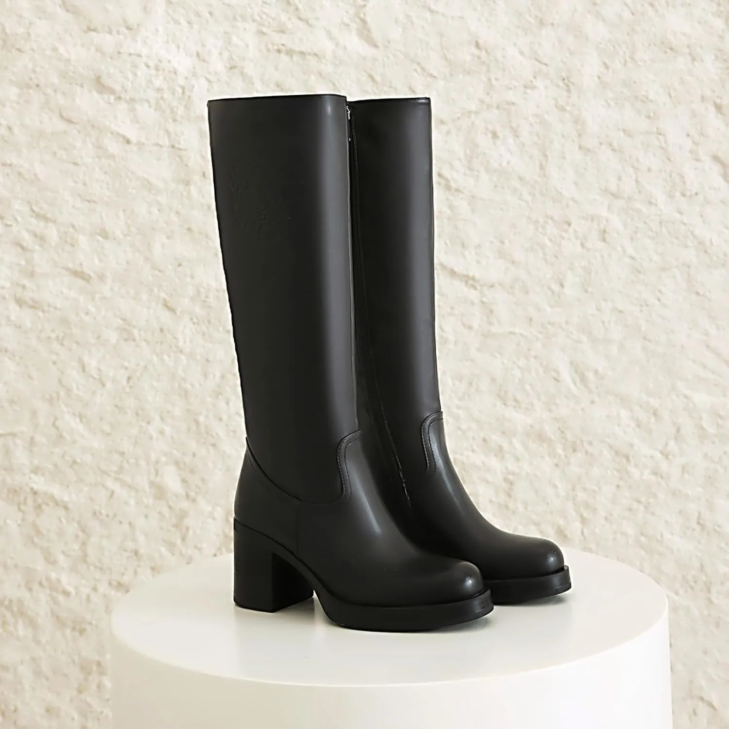 vivianly Women's Knee High Boots Round Toe Block Heel Long Boot with Zipper