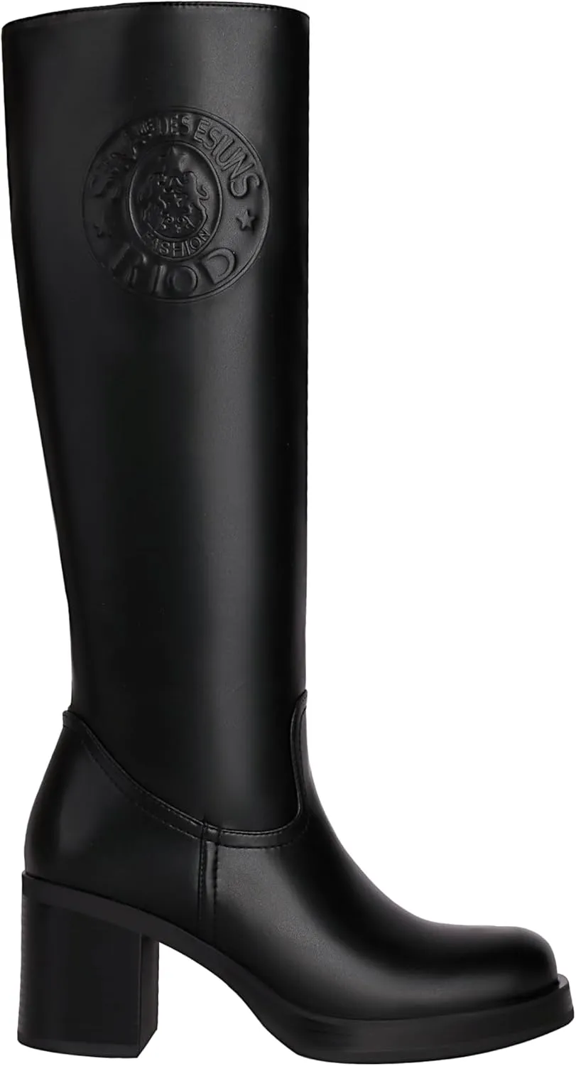 vivianly Women's Knee High Boots Round Toe Block Heel Long Boot with Zipper