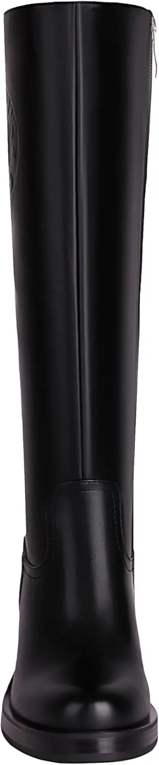 vivianly Women's Knee High Boots Round Toe Block Heel Long Boot with Zipper