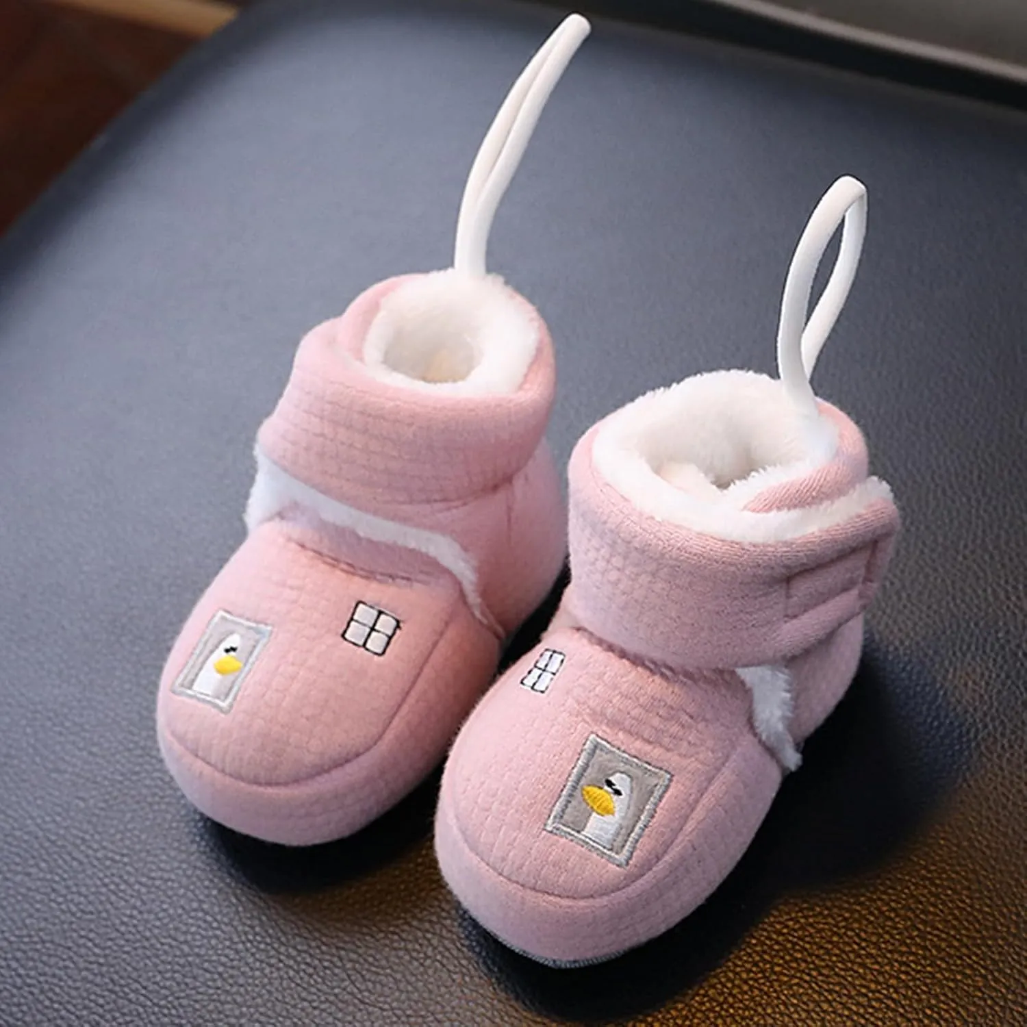 Warm Fr Baby Boots, 2024 New Plush Warm Infant Booties, Winter Drawstring Anti-Slip Soft Sole Fuzzy Snow Booties