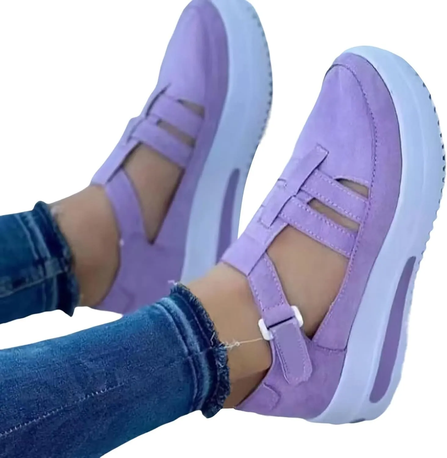 Wedge Sandals for Women 2025 Dressy Summer Closed Toe Slip On Platform Sandals Hollow Out Strappy Ankle Strap Metal Buckle Walking Shoes for Summer, Beach, Hiking & Casual Wear 2025