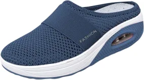 Womens Air Cushion Slip-On Walking Shoes Mesh Breathable Arch Support Sandals Closed Toe Wedge Platform Slippers