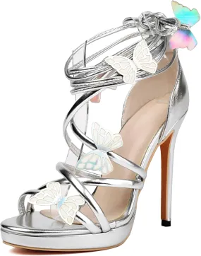 Women's Lace Up Heels Stiletto High Heels Strappy Bow Sandals
