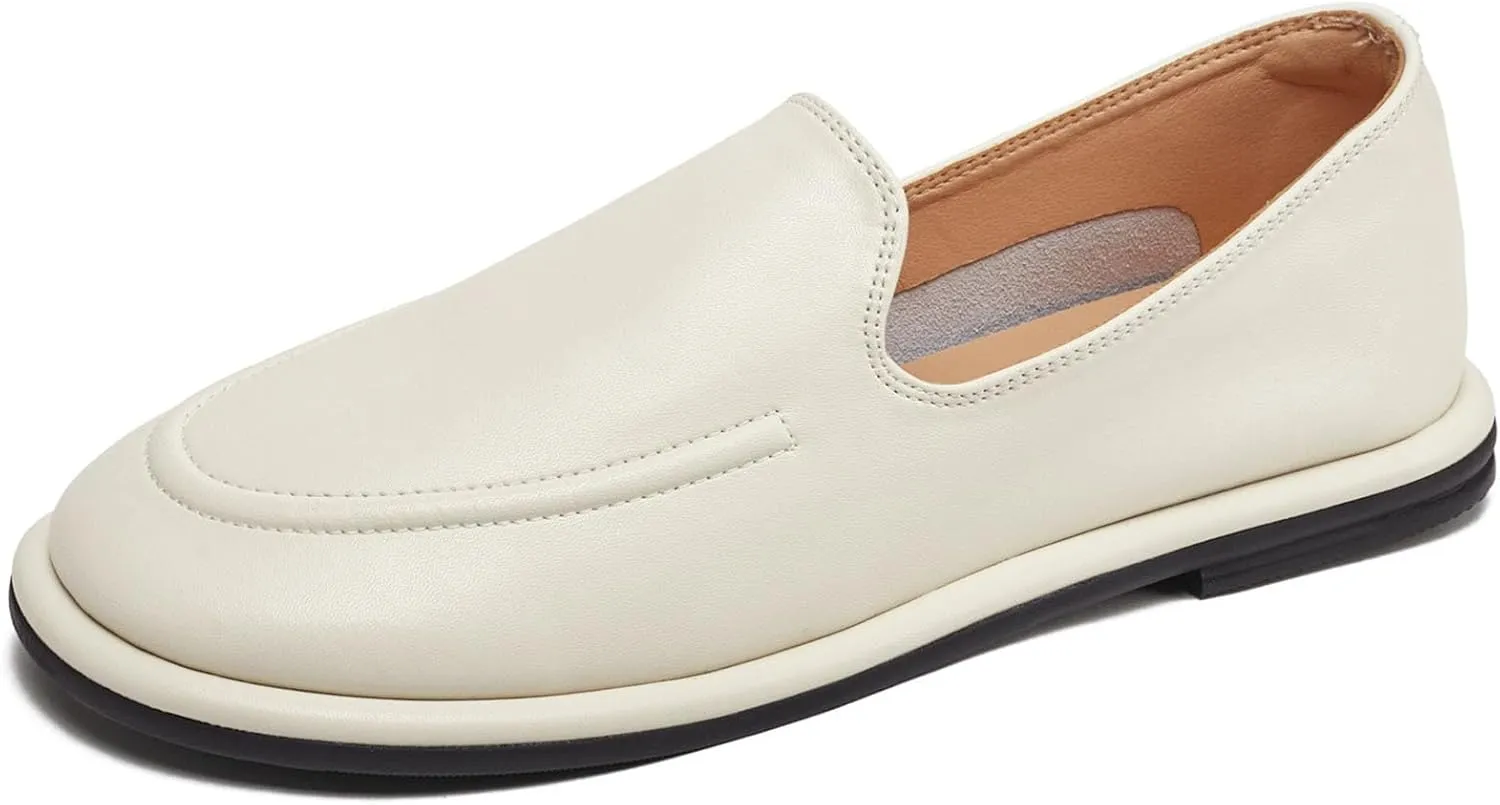 Women's Retro Business Leather Flat Loafers Leather Shoes Comfortable Casual Dress Shoes with Memory Foam
