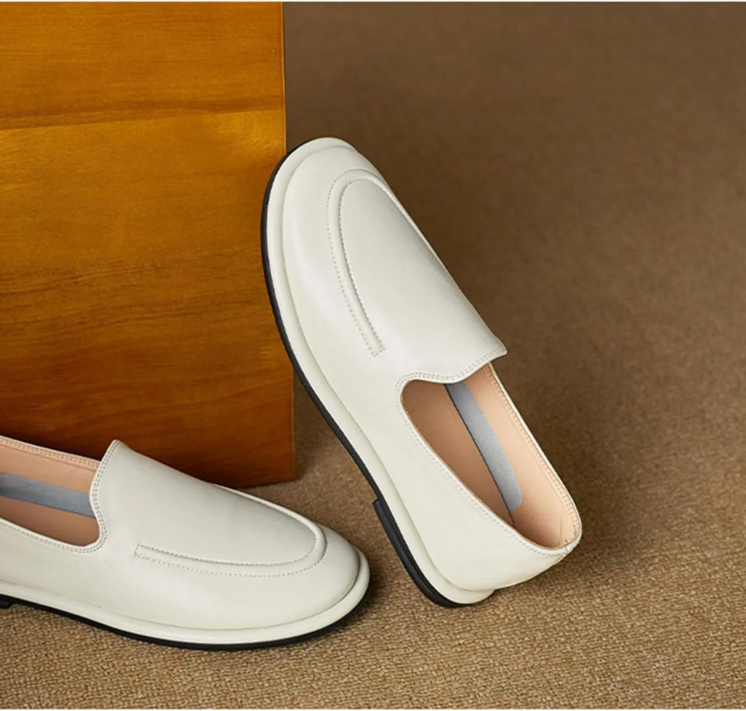 Women's Retro Business Leather Flat Loafers Leather Shoes Comfortable Casual Dress Shoes with Memory Foam