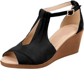 Women's Slide Wedge Sandals High Heel Platform Zipper Back Open Toe Espadrille Ankle Strap Sandals