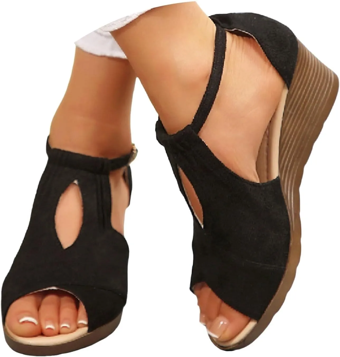 Women's Slide Wedge Sandals High Heel Platform Zipper Back Open Toe Espadrille Ankle Strap Sandals