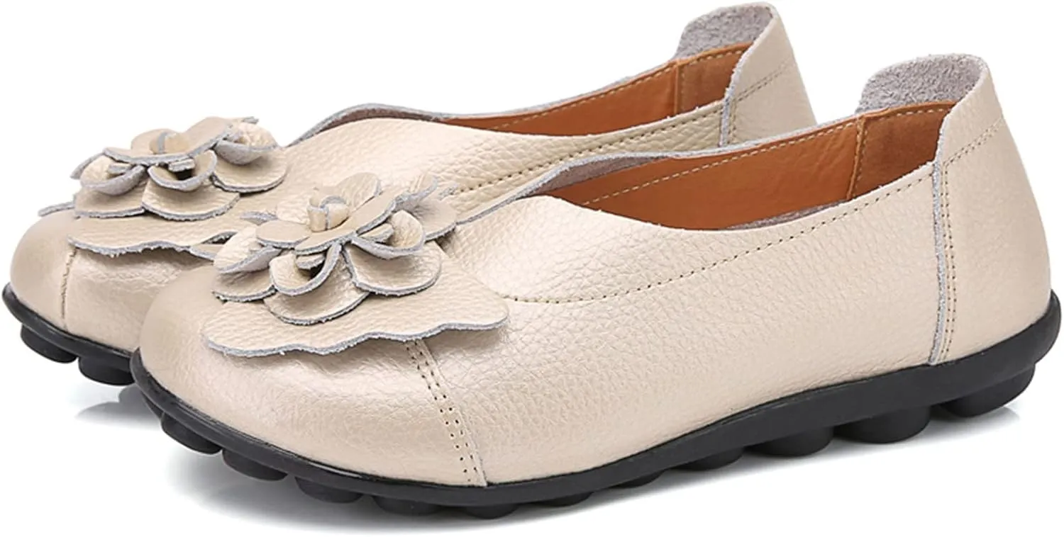 Women's Slip-On Loafers Casual Leather Loafers Comfortable Walking Shoes Casual Work Shoes Dressy Flats Shoe