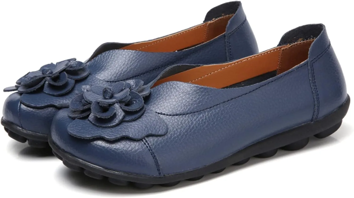Women's Slip-On Loafers Casual Leather Loafers Comfortable Walking Shoes Casual Work Shoes Dressy Flats Shoe