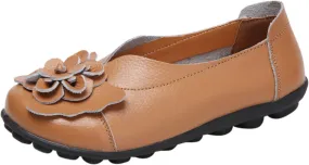 Women's Slip-On Loafers Casual Leather Loafers Comfortable Walking Shoes Casual Work Shoes Dressy Flats Shoe