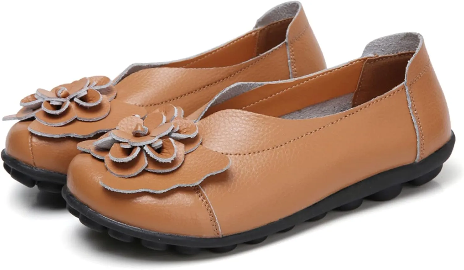 Women's Slip-On Loafers Casual Leather Loafers Comfortable Walking Shoes Casual Work Shoes Dressy Flats Shoe