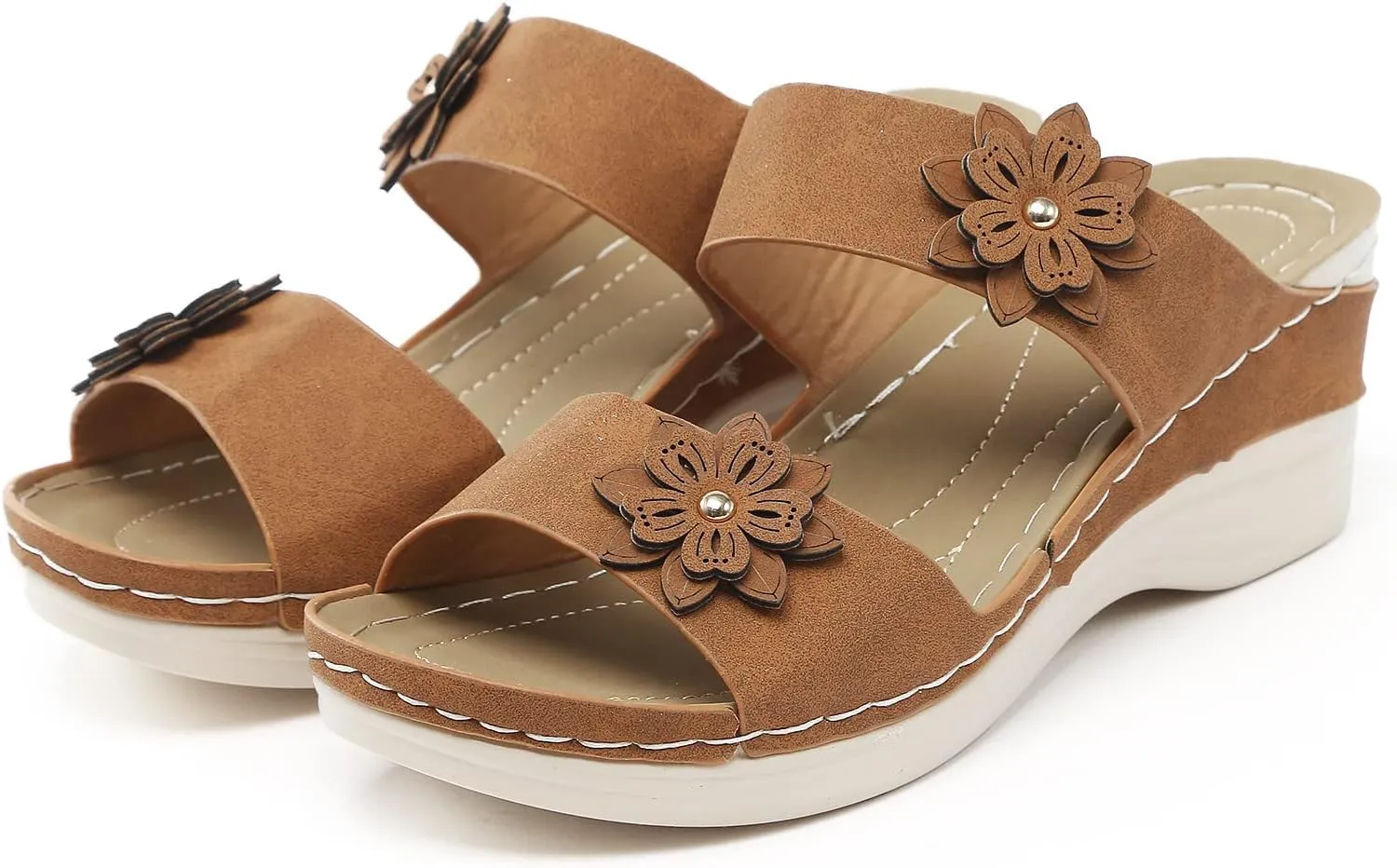 Women's Wedge Sandals Bohemian with Flower Pattern High Heel Stylish Lightweight 2025 Summer Comfortable Shoe