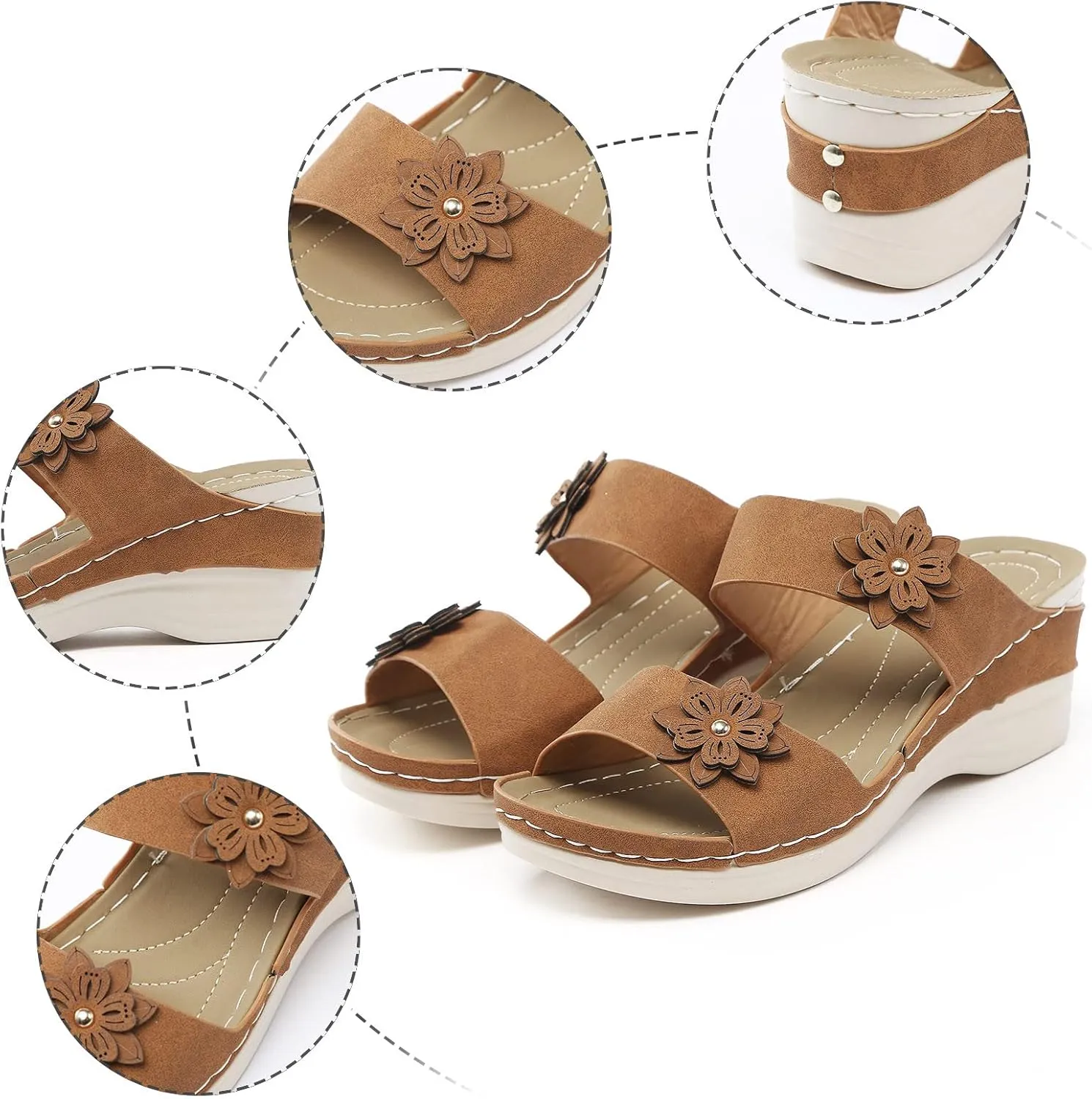 Women's Wedge Sandals Bohemian with Flower Pattern High Heel Stylish Lightweight 2025 Summer Comfortable Shoe