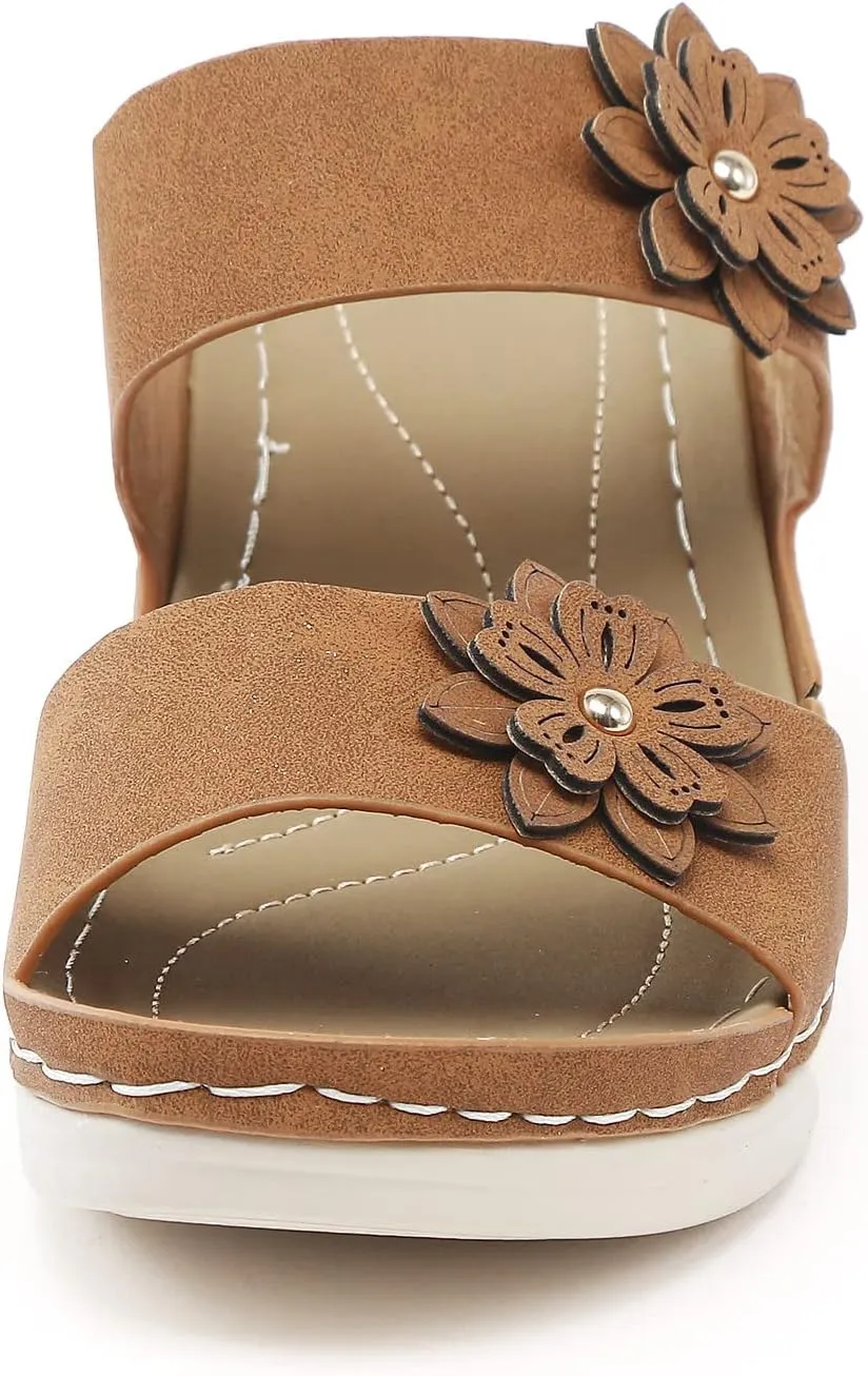 Women's Wedge Sandals Bohemian with Flower Pattern High Heel Stylish Lightweight 2025 Summer Comfortable Shoe