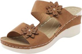 Women's Wedge Sandals Bohemian with Flower Pattern High Heel Stylish Lightweight 2025 Summer Comfortable Shoe